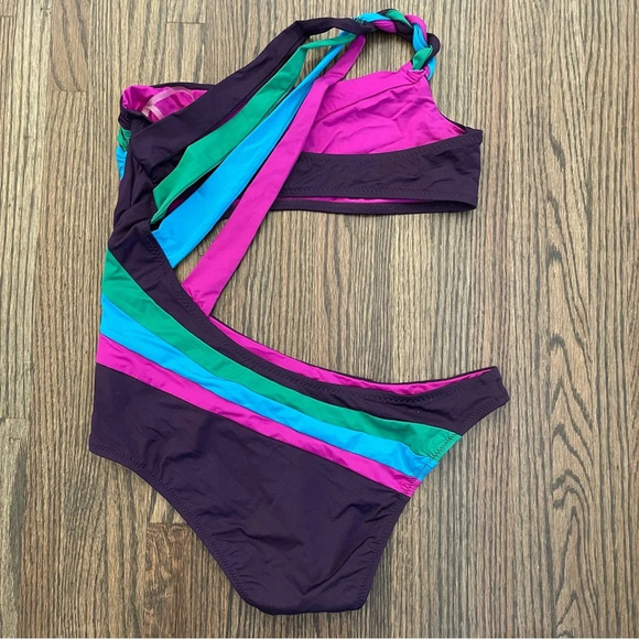 Becca by Rebecca Virtue purple strappy cutout one piece swimsuit size large - Picture 6 of 8